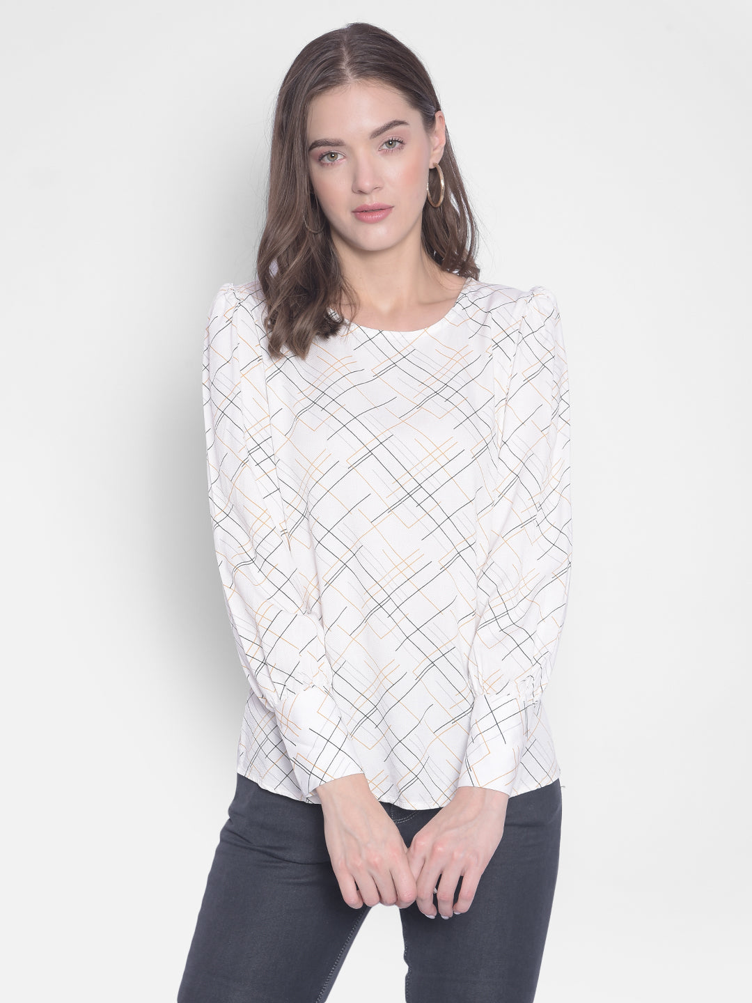 White Printed Top-Women Tops-Crimsoune Club