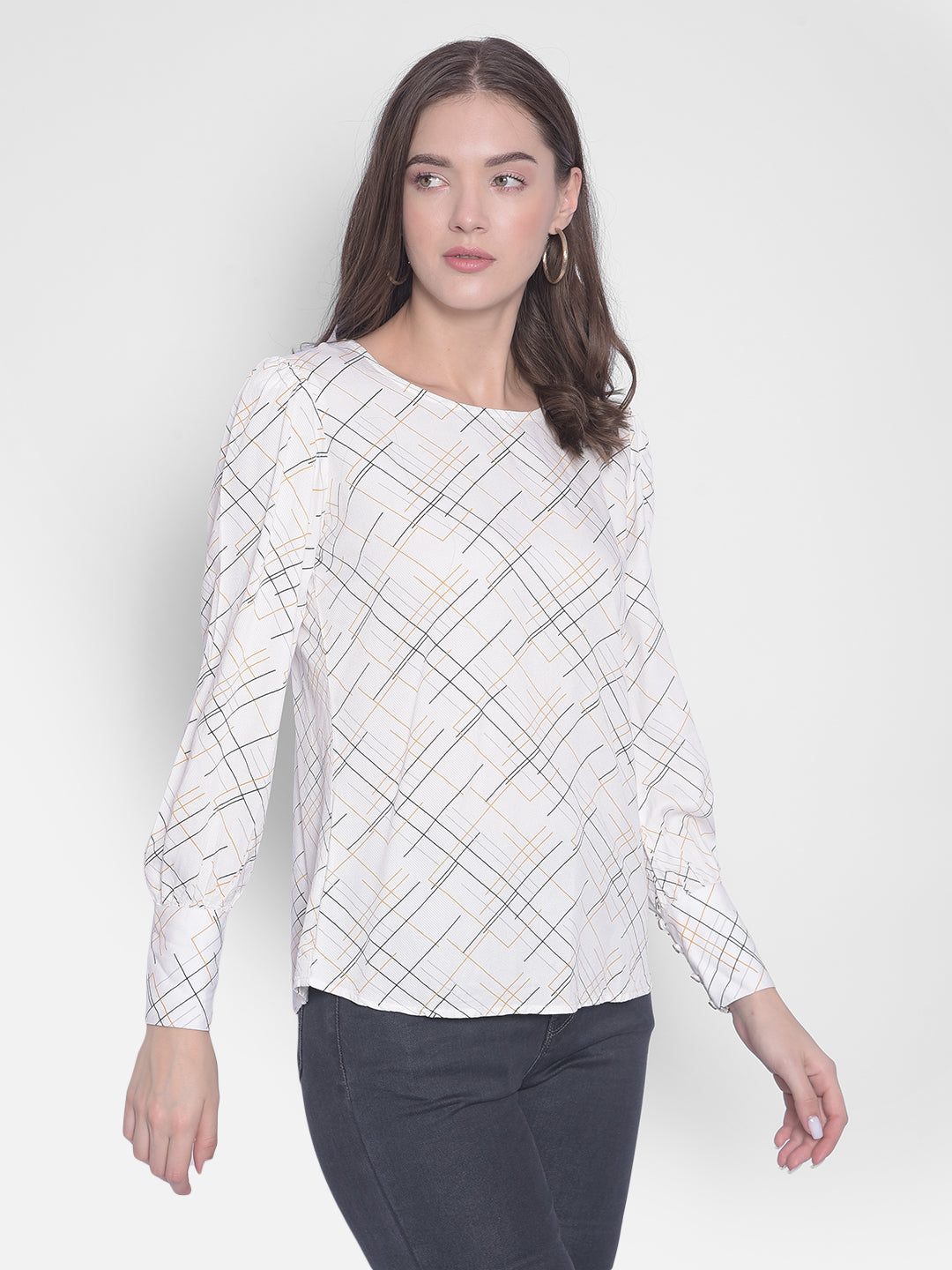 White Printed Top-Women Tops-Crimsoune Club