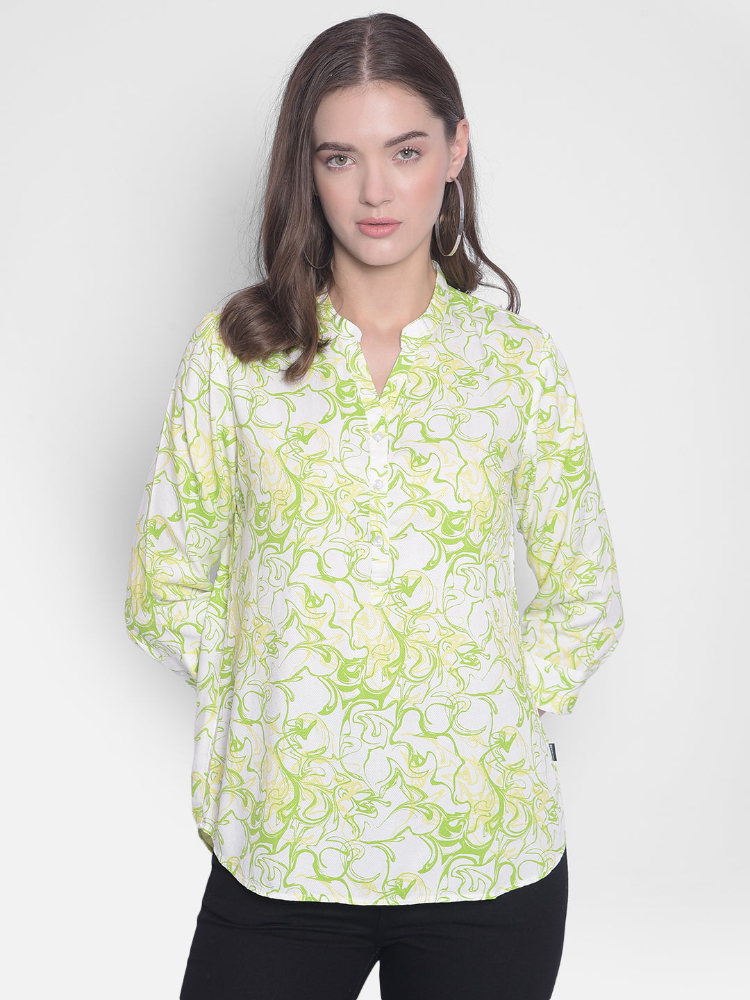 Green Printed Top-Women Tops-Crimsoune Club