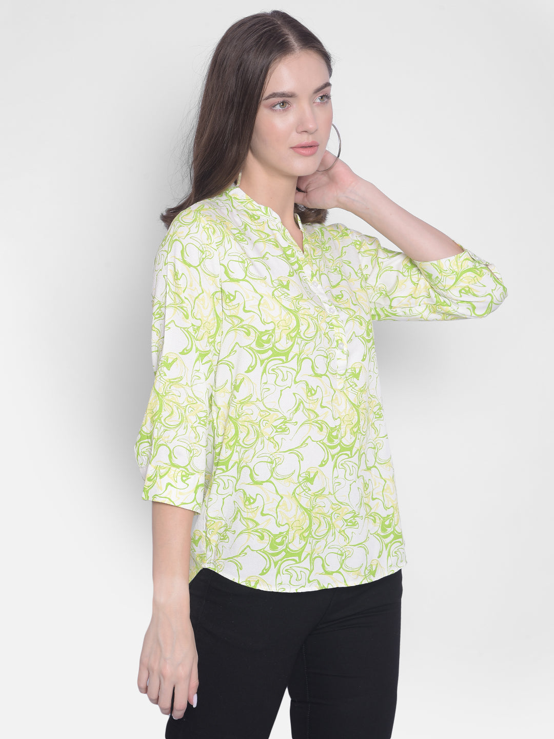 Green Printed Top-Women Tops-Crimsoune Club