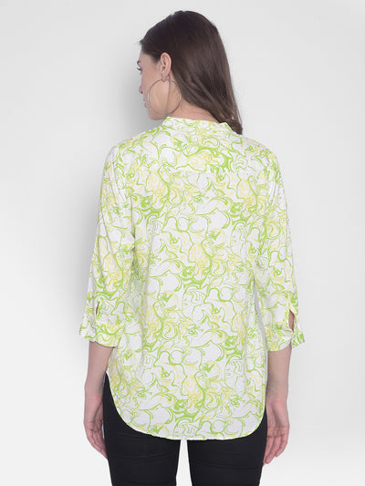 Green Printed Top-Women Tops-Crimsoune Club