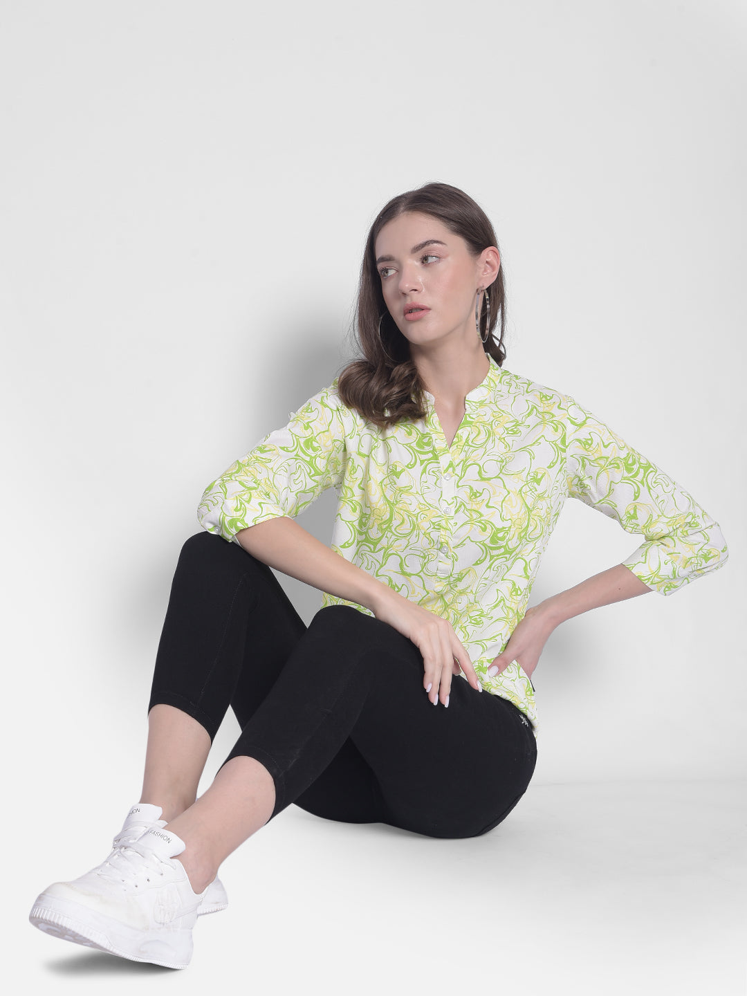 Green Printed Top-Women Tops-Crimsoune Club