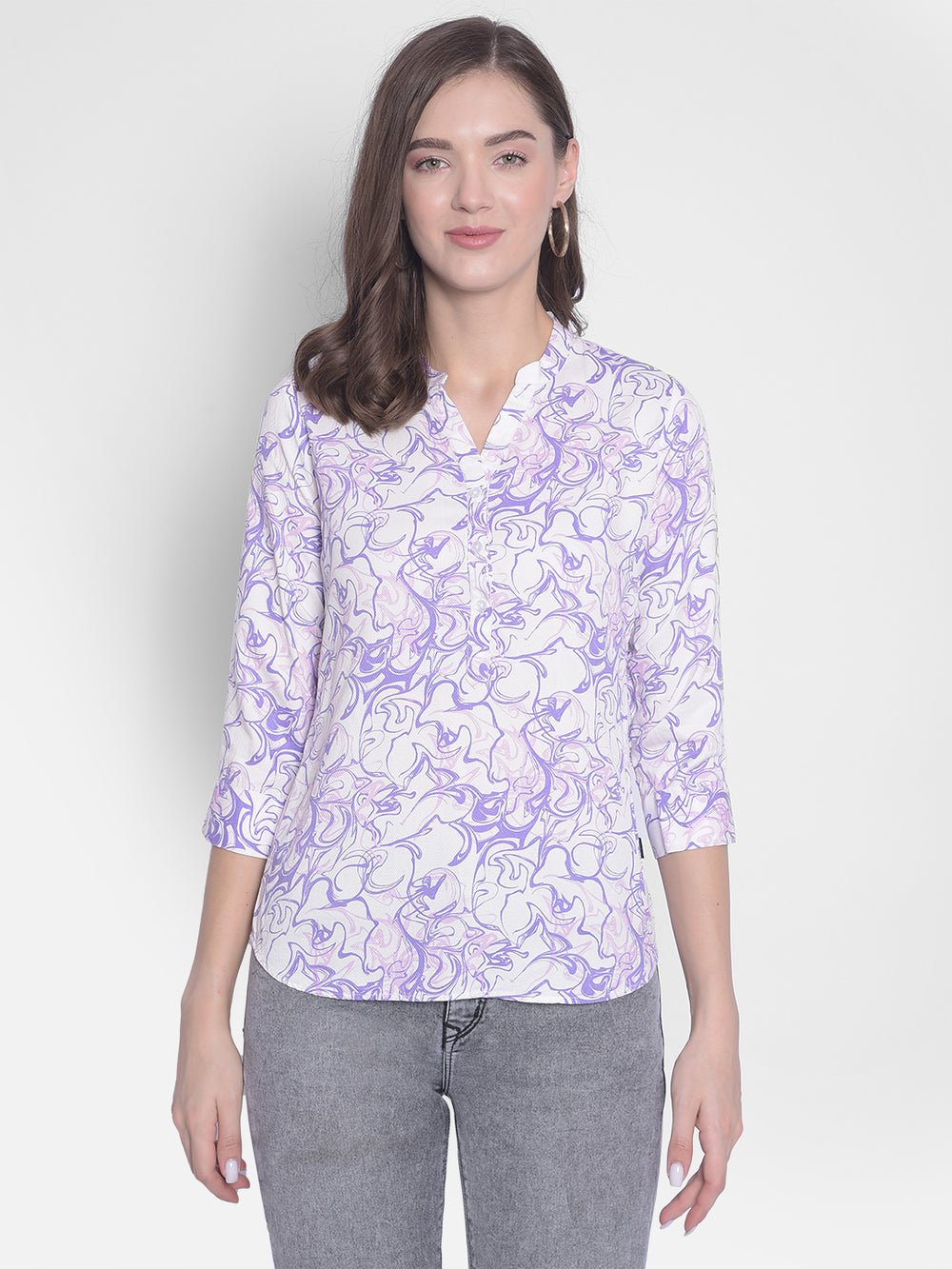 Purple Printed Top-Women Tops-Crimsoune Club