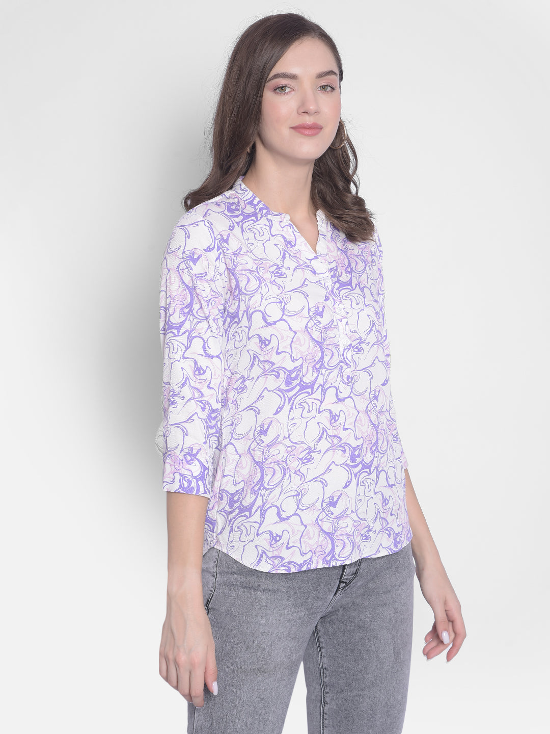 Purple Printed Top-Women Tops-Crimsoune Club