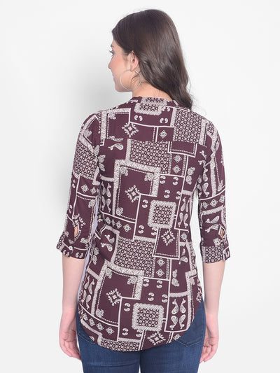 Brown Printed Top-Women Tops-Crimsoune Club