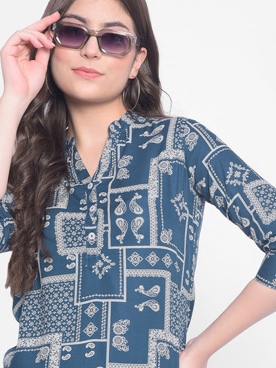 Blue Printed Top-Women Tops-Crimsoune Club