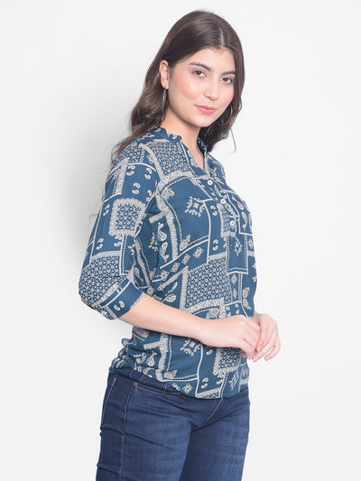 Blue Printed Top-Women Tops-Crimsoune Club