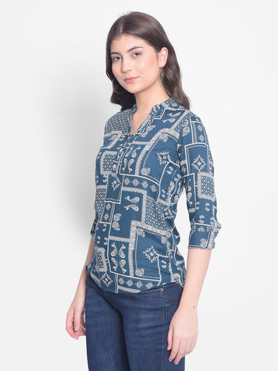 Blue Printed Top-Women Tops-Crimsoune Club