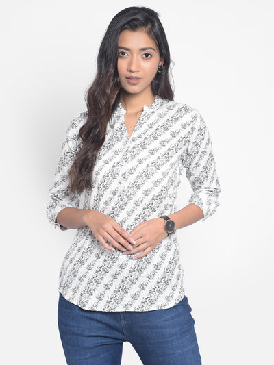 White Printed Top-Women Tops-Crimsoune Club