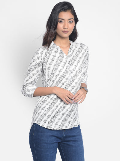 White Printed Top-Women Tops-Crimsoune Club