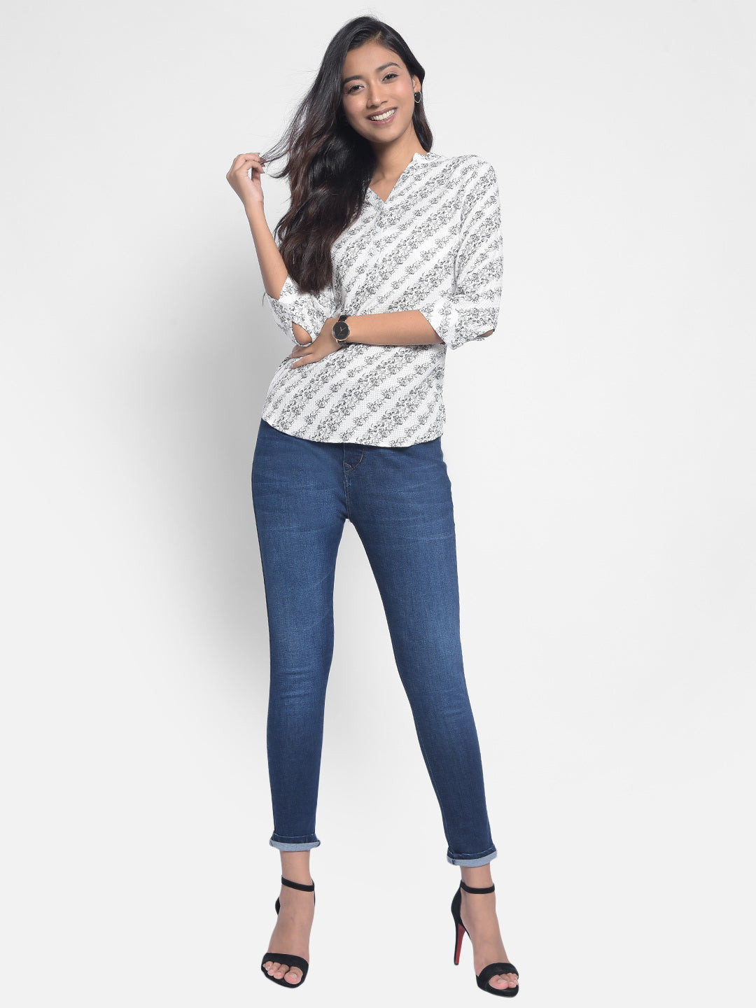 White Printed Top-Women Tops-Crimsoune Club