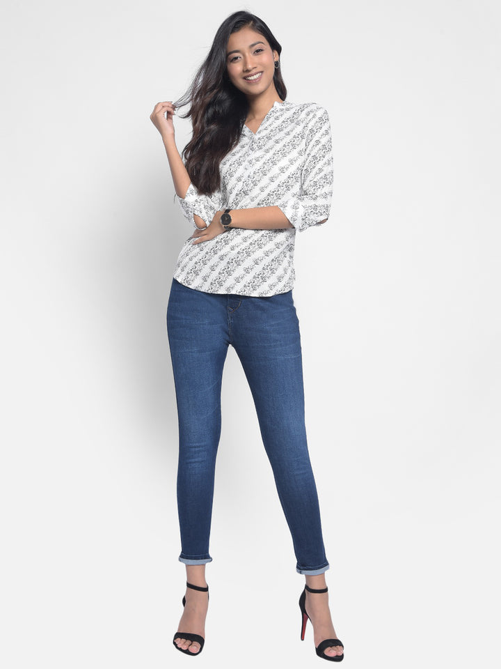 White Printed Top-Women Tops-Crimsoune Club