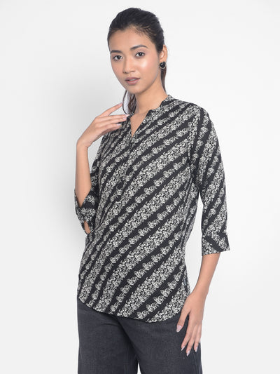 Navy Blue Printed Top-Women Tops-Crimsoune Club