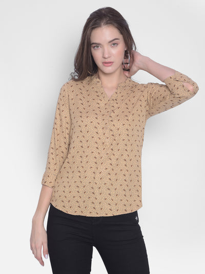 Beige Printed Top-Women Tops-Crimsoune Club