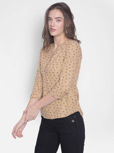 Beige Printed Top-Women Tops-Crimsoune Club