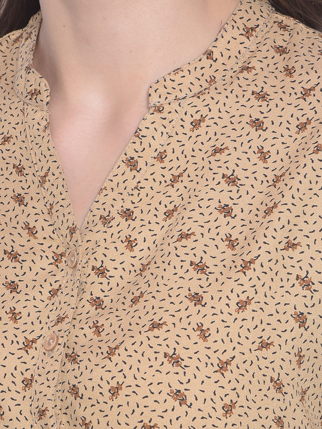 Beige Printed Top-Women Tops-Crimsoune Club