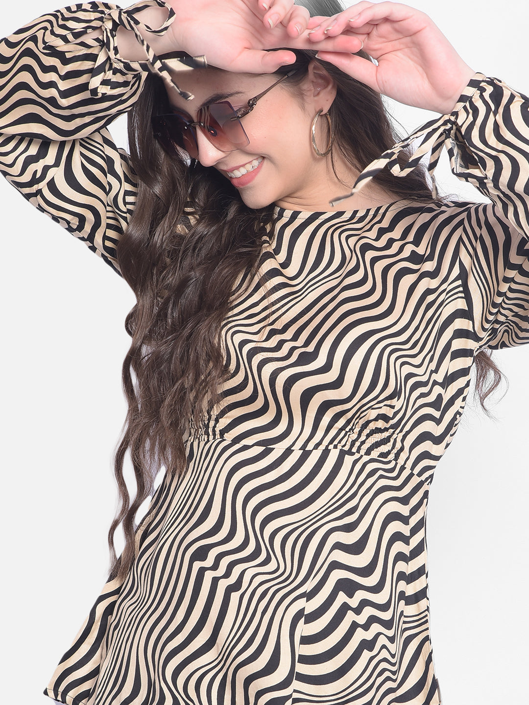 Brown Animal Printed Top-Women Tops-Crimsoune Club