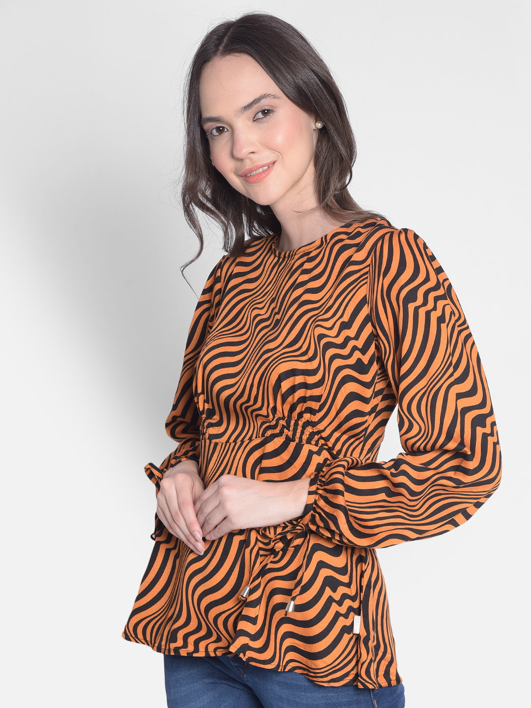 Orange Printed Top-Women Tops-Crimsoune Club