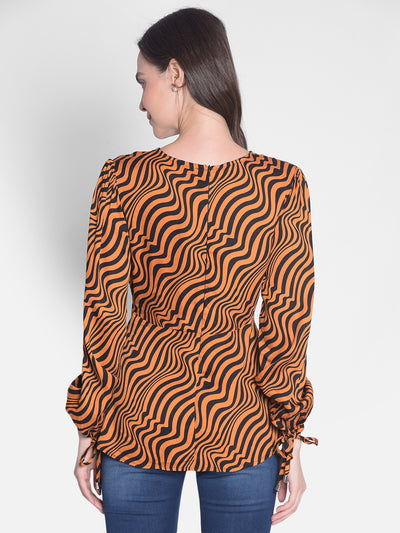 Orange Printed Top-Women Tops-Crimsoune Club