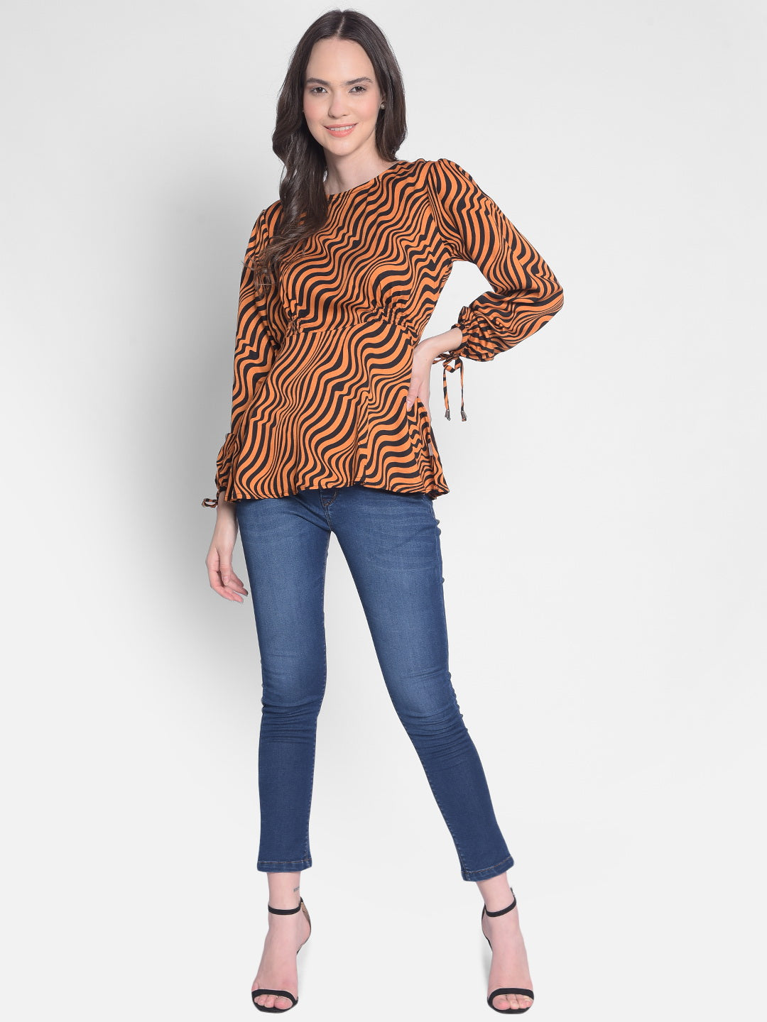 Orange Printed Top-Women Tops-Crimsoune Club