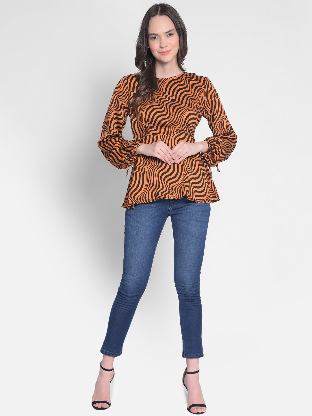 Orange Printed Top-Women Tops-Crimsoune Club