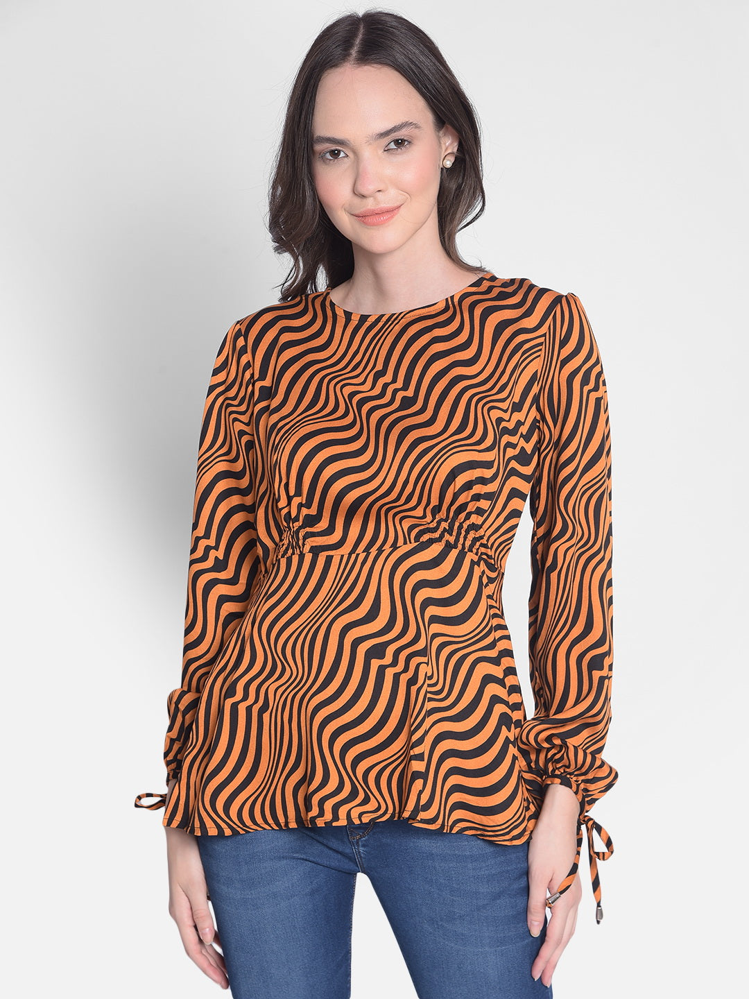 Orange Printed Top-Women Tops-Crimsoune Club