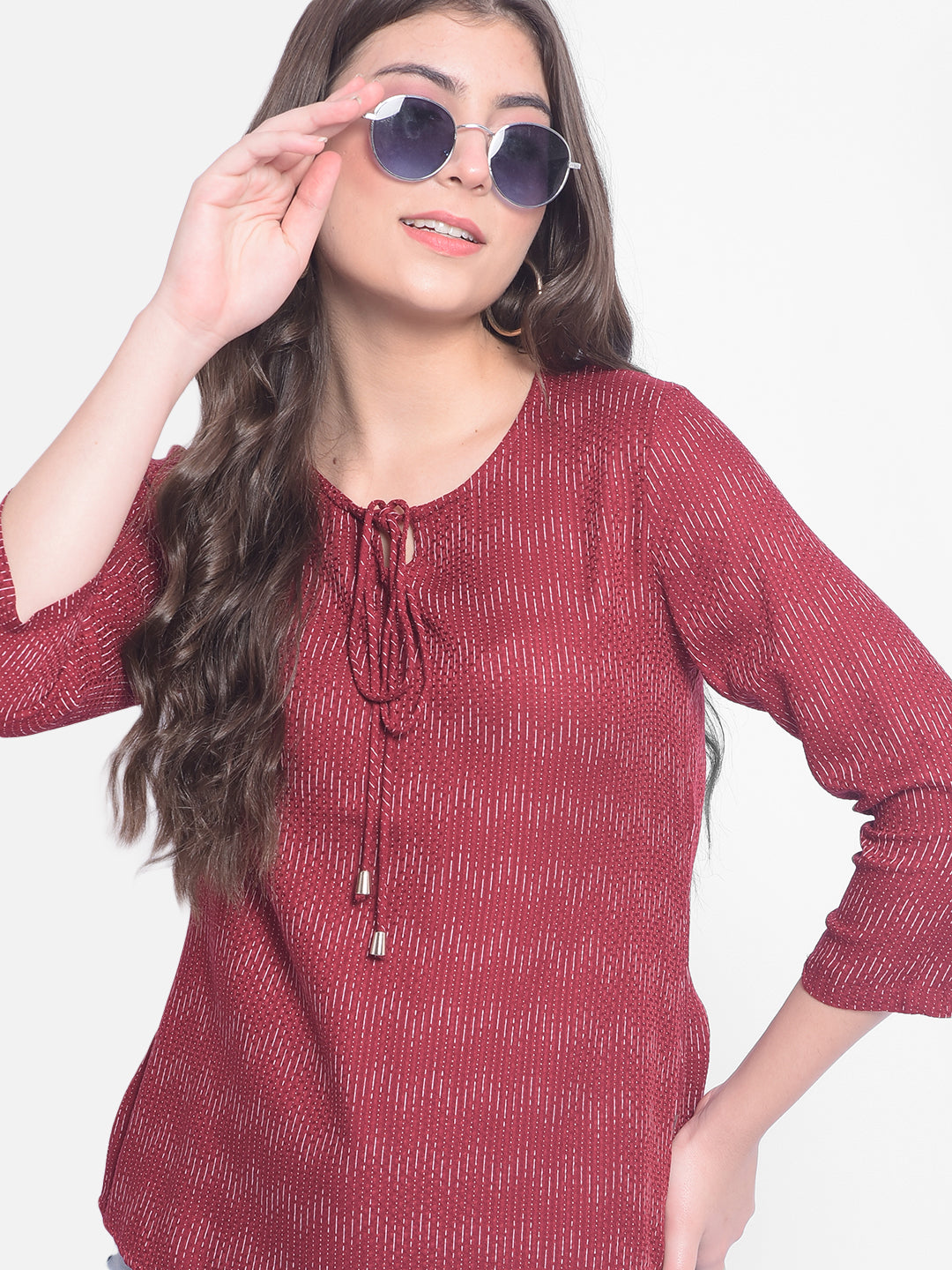 Maroon Printed Top-Women Tops-Crimsoune Club