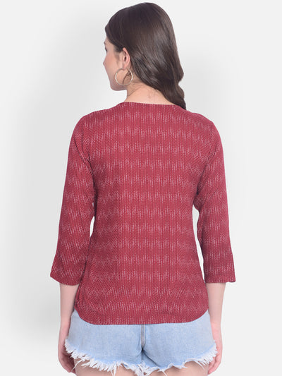 Maroon Printed Top-Women Tops-Crimsoune Club