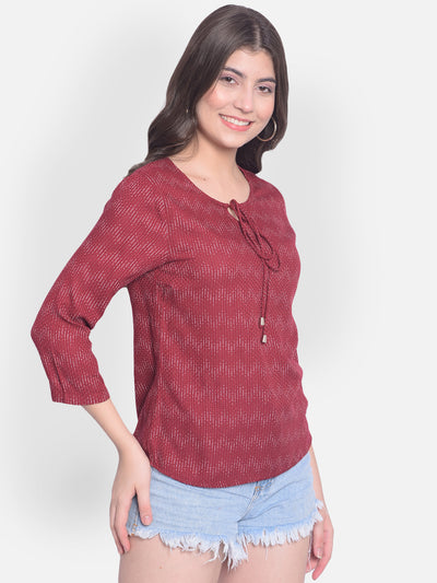 Maroon Printed Top-Women Tops-Crimsoune Club