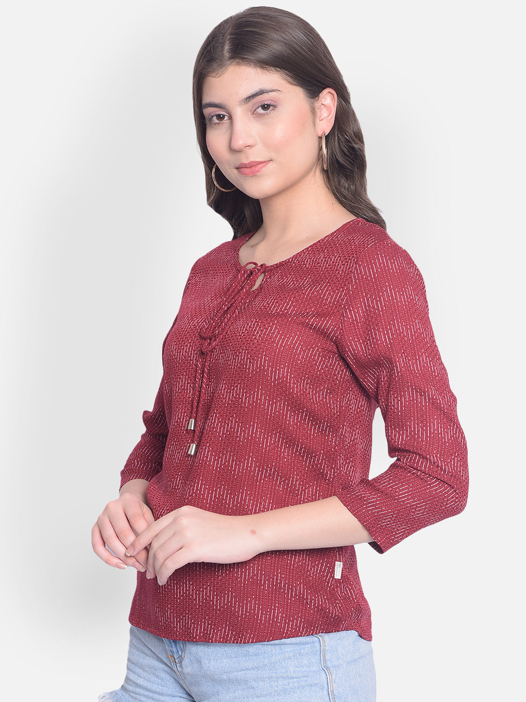 Maroon Printed Top-Women Tops-Crimsoune Club