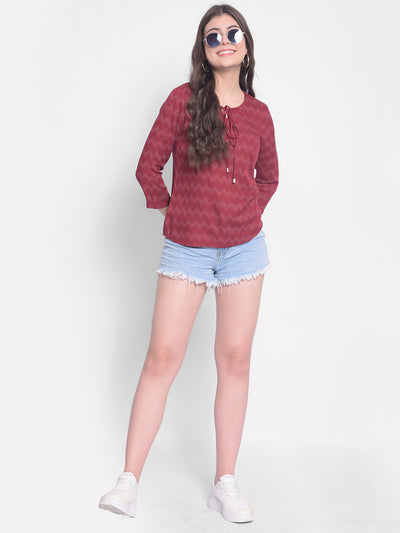 Maroon Printed Top-Women Tops-Crimsoune Club