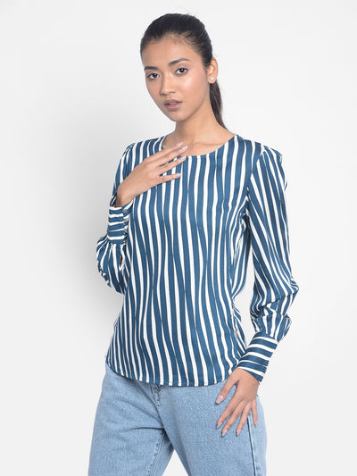 Blue Striped Top-Women Tops-Crimsoune Club