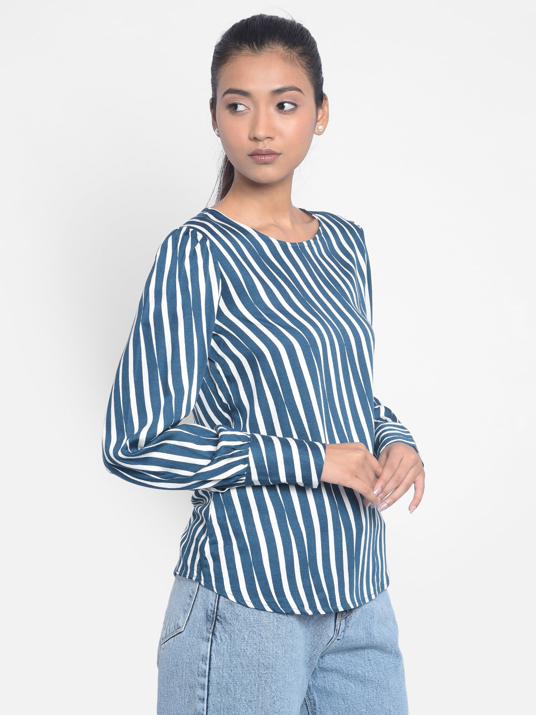 Blue Striped Top-Women Tops-Crimsoune Club