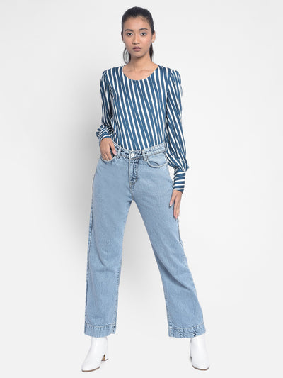 Blue Striped Top-Women Tops-Crimsoune Club