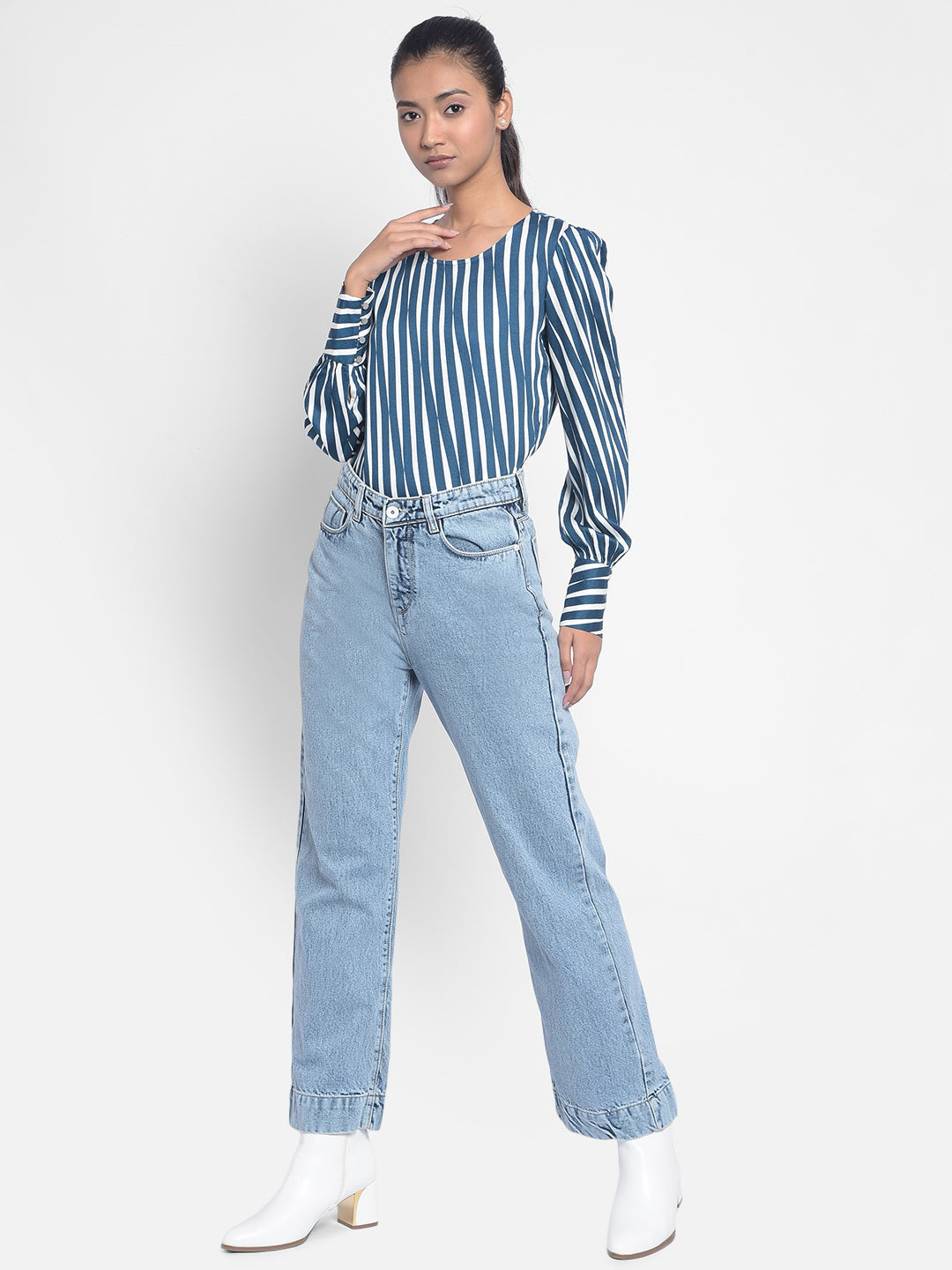 Blue Striped Top-Women Tops-Crimsoune Club