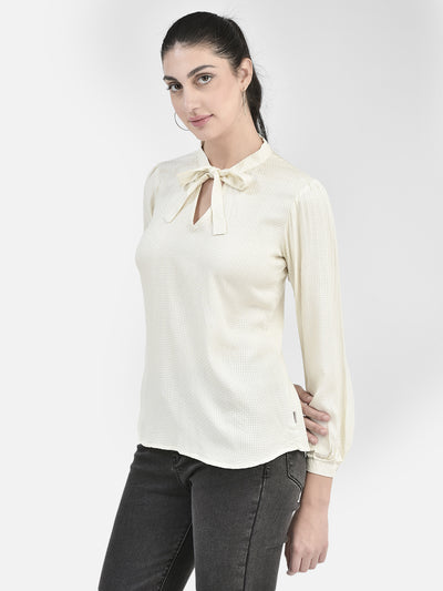 White Tie-Up Neck Top-Women Tops-Crimsoune Club