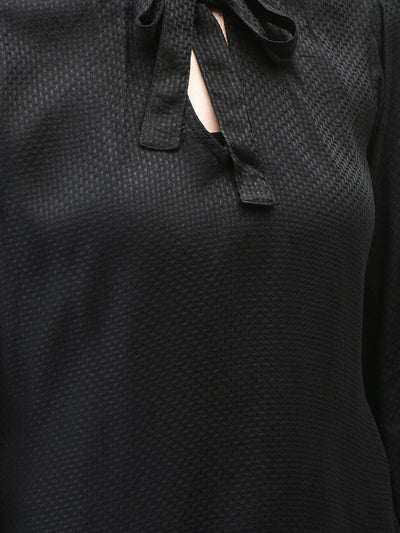 Black Tie-Up Neck Top-Women Tops-Crimsoune Club