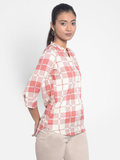 Pink Checked Top-Women Tops-Crimsoune Club