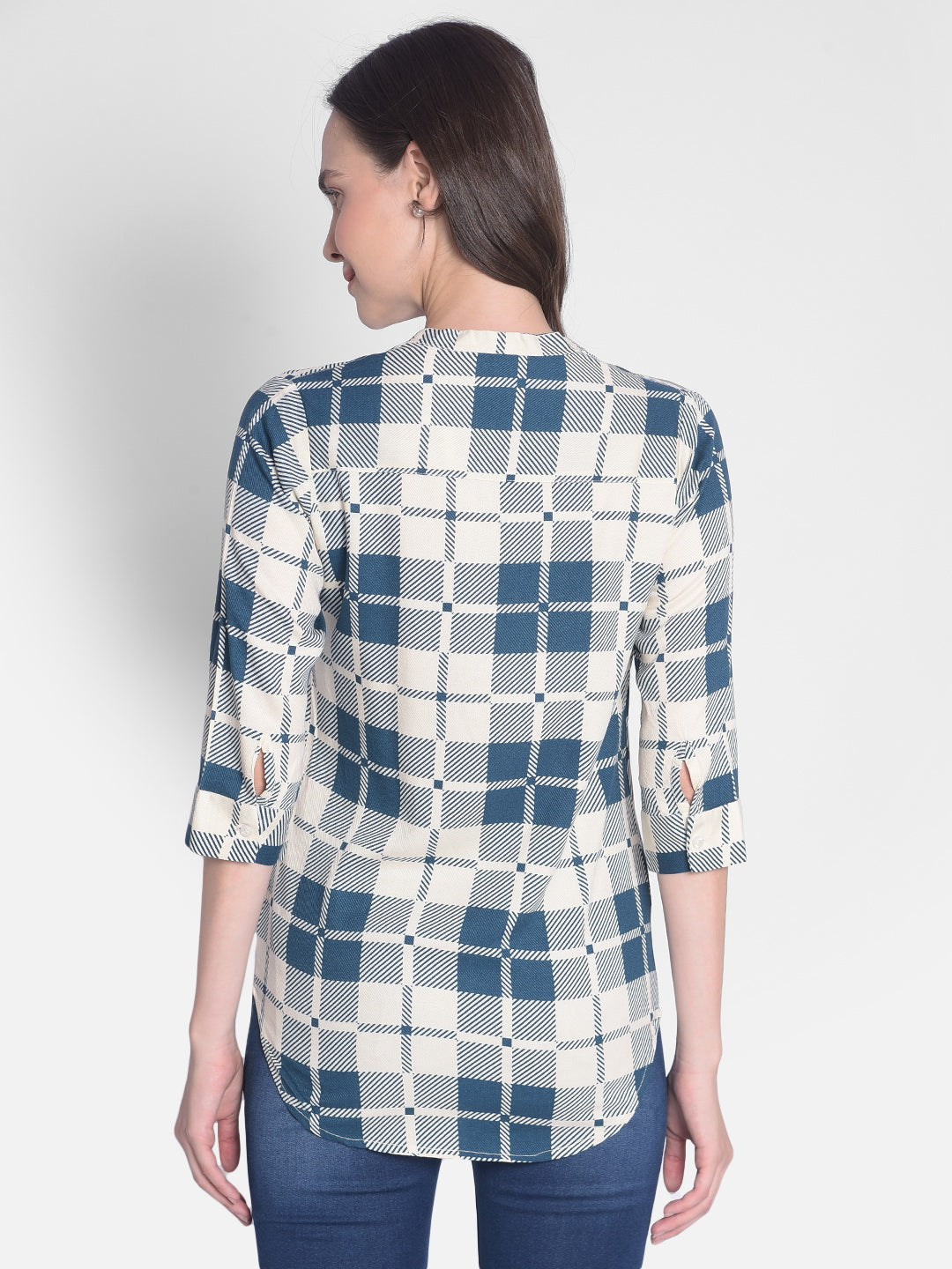 Blue Checked Top-Women Tops-Crimsoune Club