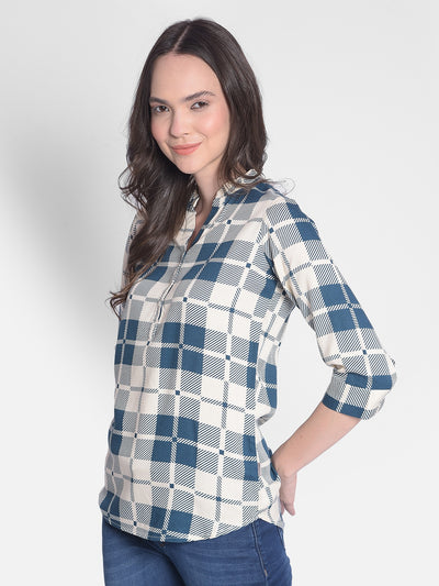 Blue Checked Top-Women Tops-Crimsoune Club