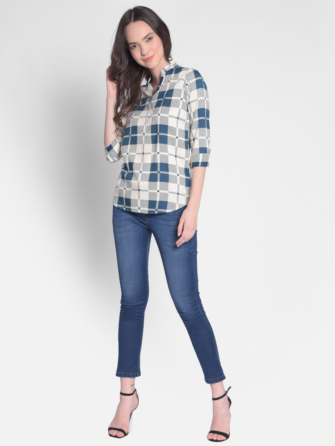 Blue Checked Top-Women Tops-Crimsoune Club