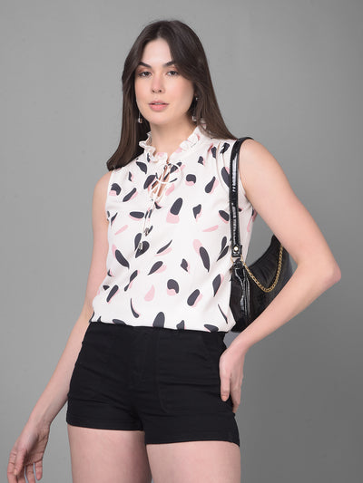 White Printed Top-Women Tops-Crimsoune Club