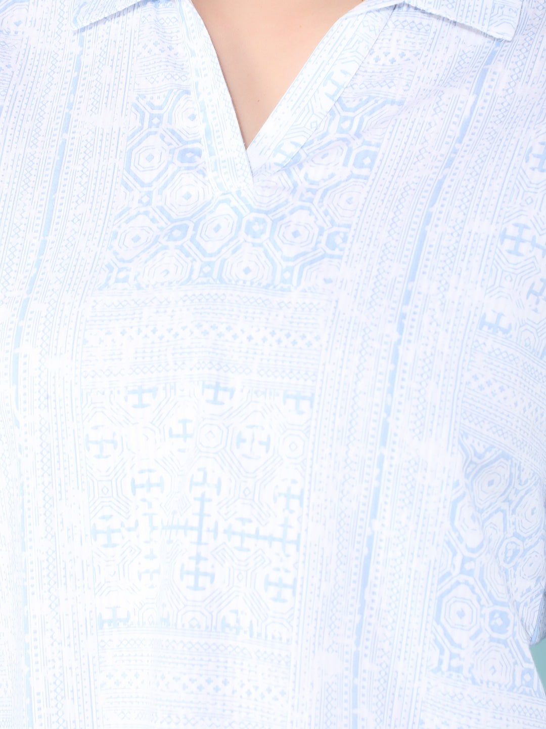 Blue Printed 100% Cotton Top-Women Tops-Crimsoune Club