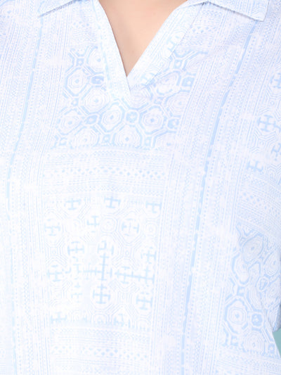 Blue Printed 100% Cotton Top-Women Tops-Crimsoune Club