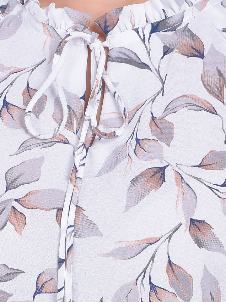 White Floral Print Top-Women Tops-Crimsoune Club