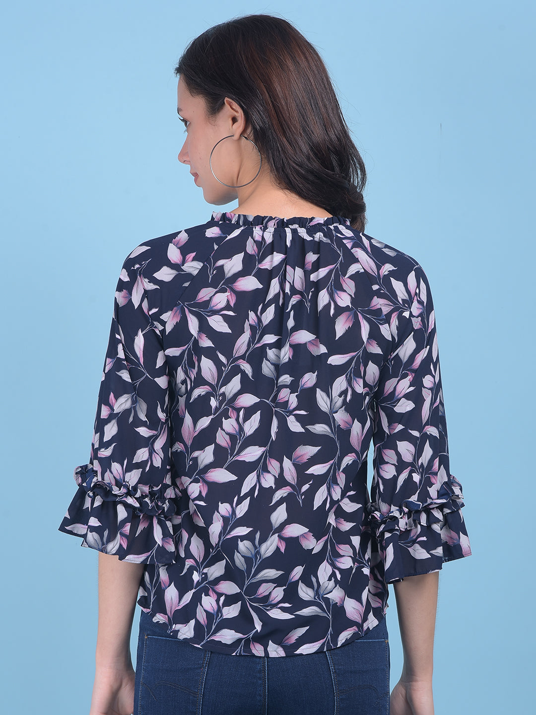 Black Floral Print Top-Women Tops-Crimsoune Club