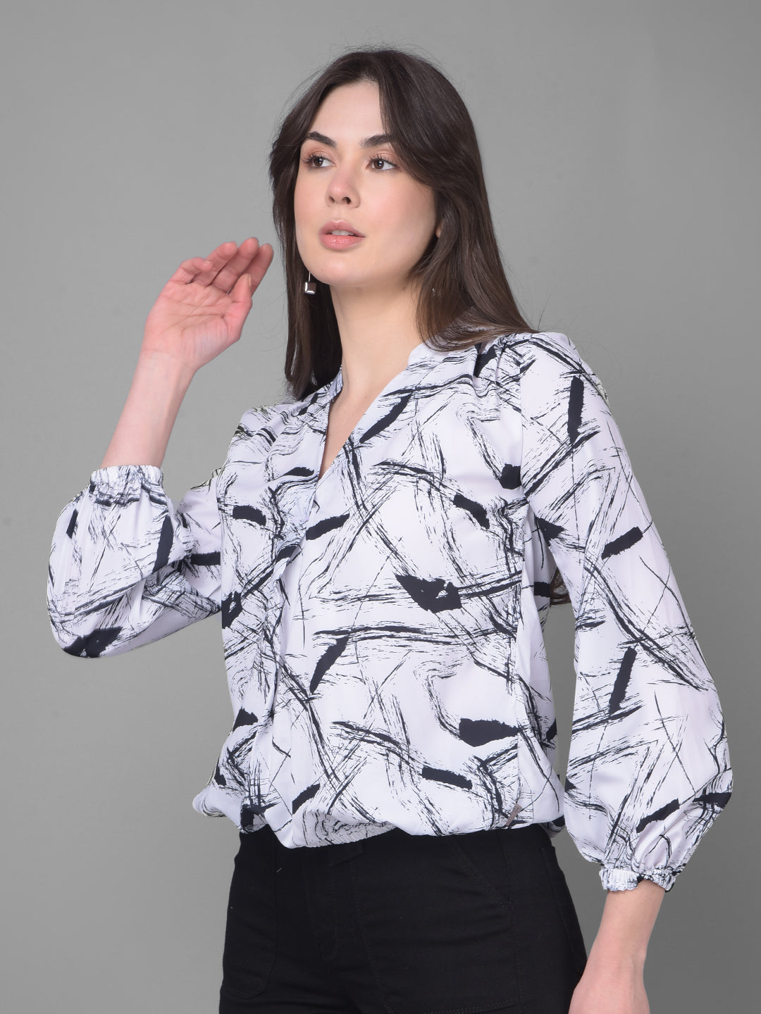 White Printed Top-Women Tops-Crimsoune Club