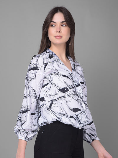 White Printed Top-Women Tops-Crimsoune Club