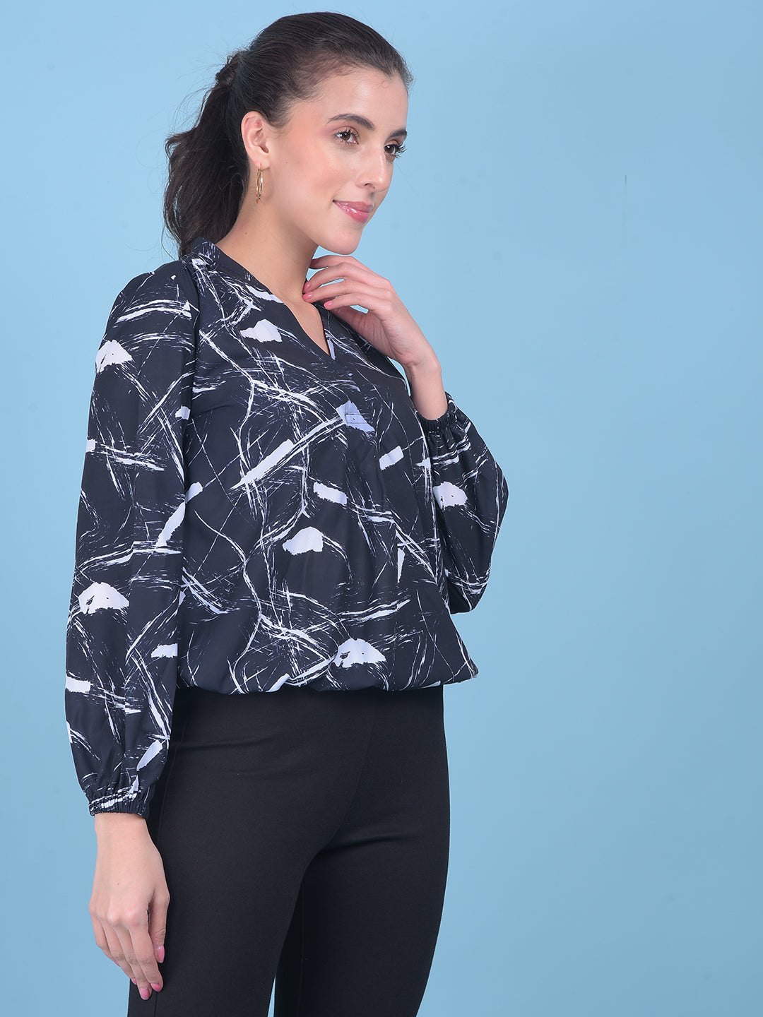 Printed Black Top-Women Tops-Crimsoune Club