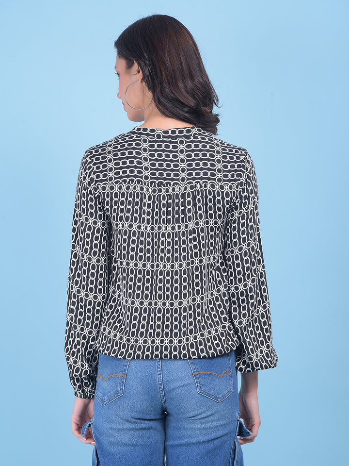 Printed Black Top-Women Tops-Crimsoune Club